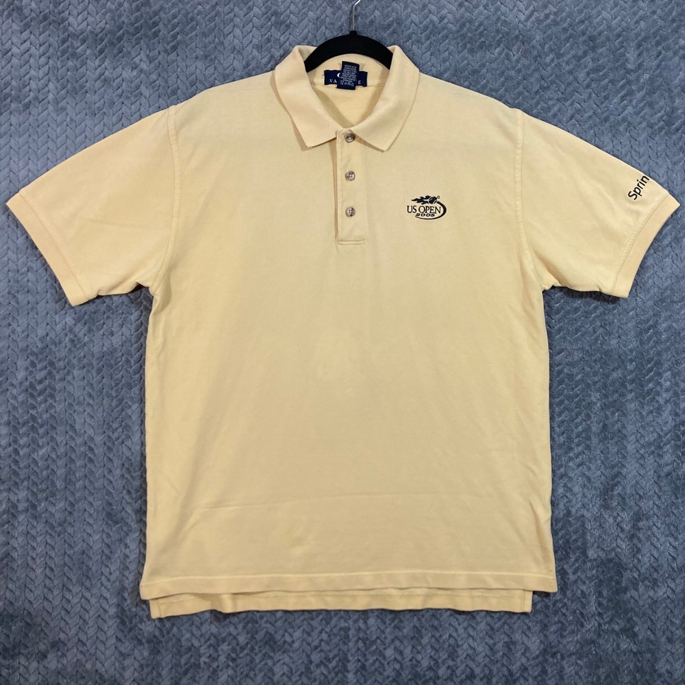 Vantage Polo Mens Large US Open 2005 Yellow Tennis Pique Golf Business VTG